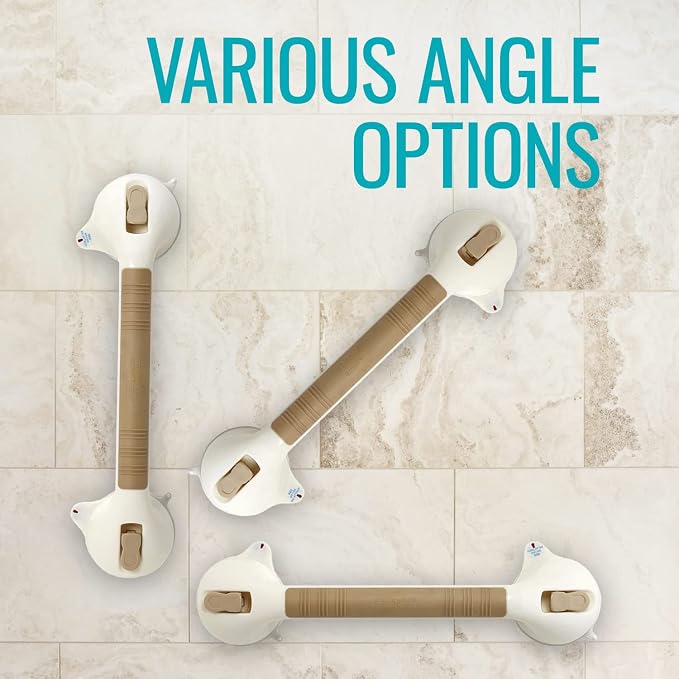 DMI Suction Cub Grab Bars for Bathroom, Shower Grab Bar, Shower Handles for Elderly, Grab Bars for Bathtubs and Showers, Suction Grab Bar for Shower, Tub Grab Bar, 16 Inch, Sand (Pack of 2)