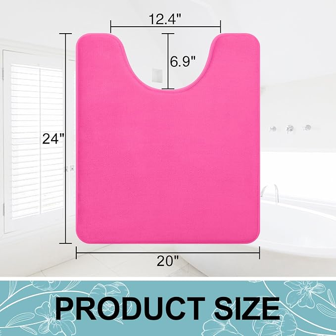 Smiry Memory Foam Toilet Rugs U-Shaped 24x20, Extra Soft Absorbent Non-Slip Contour Bathroom Rugs, Machine Washable Bath Mats for Toilet, Deep Pink