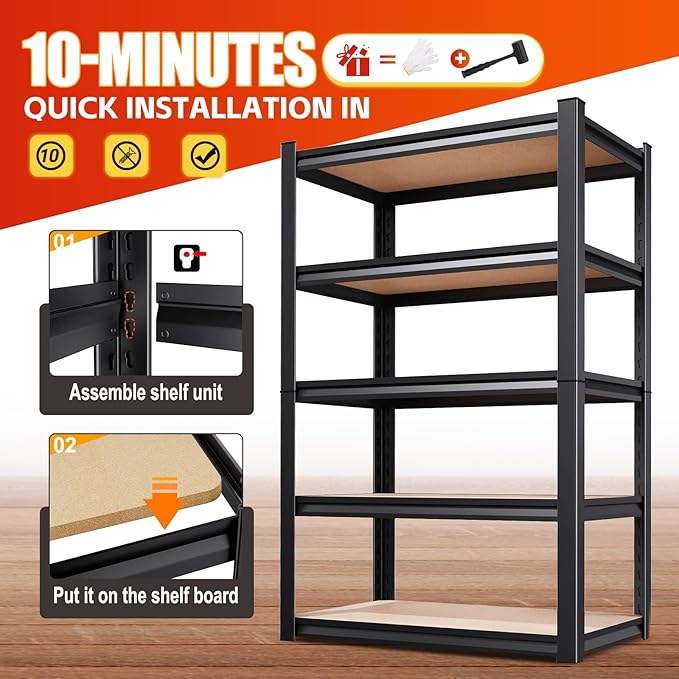 Set of 4 46" W Garage Shelving-2050 lbs 5 Tier Storage Shelves,Adjustable Heavy Duty Metal Shelving Unit and Storage Large Rack,Utility Steel Shelf for Warehouse Industrial Pantry 71"x46"x18"