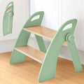 Wooden 2 Step Stool for Toddlers, Foldable 2-Step with Non-Slip Pads and Handles, Bamboo Step Stool for Kids Bathroom Sink and Potty Training, Kitchen Helper, Nursery Bedroom (Green)