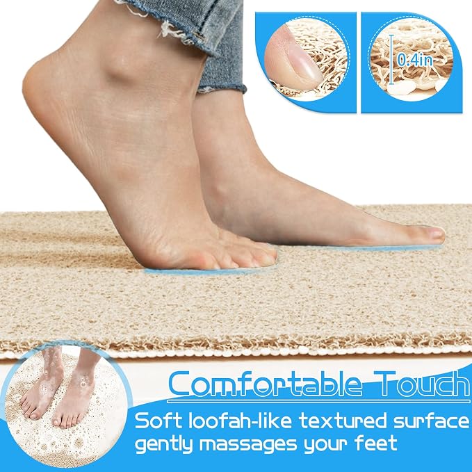Bathtub Mat Non Slip Shower Soft PVC Loofah Bath Tub Mats for Bathroom 16''x40'', Beige
