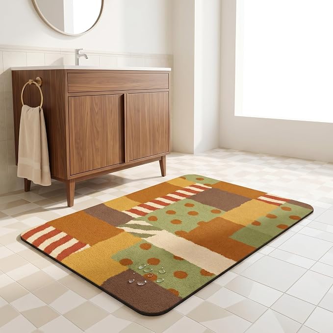 Non Slip Bath Mat Cut to Any Size Ultra Thin Bathroom Rugs Fit Under Door, 16"x24" Quick Dry Absorbent Washable Rubber Backing Mat Rug for Bath Floor, Entryway, Kitchen, Sink
