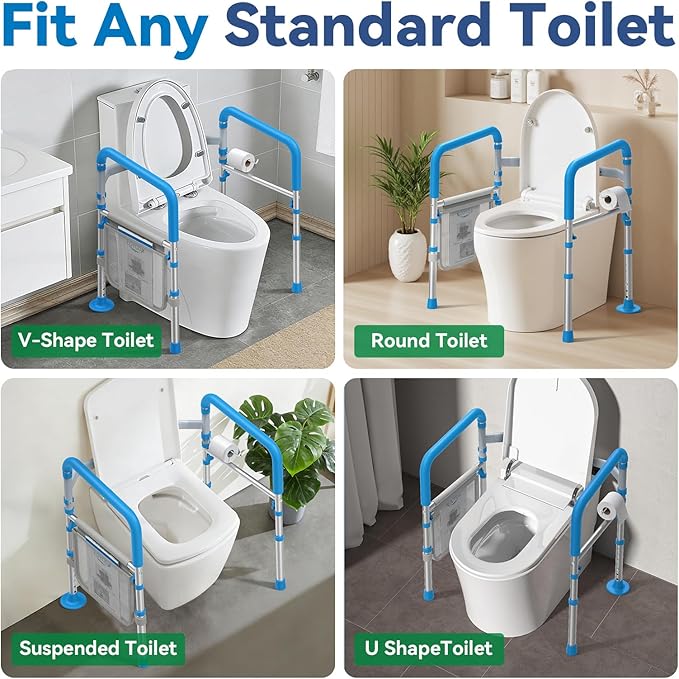 Loyoda Toilet Safety Rails for Seniors, Adjustable Height Toilet Handles for Elderly and Disabled, One-Button Width Adjustment, Foldable Handles, 350 LBS, Toilet Bars Fit Most Toilets