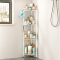 SWTYMIKI Standing Shower Caddy Corner - 4‑Tier Stainless Steel Shower Organizer Shelf with 16 Hooks and Adhesive Pads, Rustproof Corner Shelves Stand Rack for Bathroom Shower Room, white