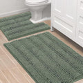 H.VERSAILTEX Bathroom Rugs Bath Rug Set 2 Piece Bathroom Contour Rug Toilet Mat Non Slip Contour Bath Rug Ultra Thick Water Absorbent Striped Bath Mats Washable(36" x 24" Plus 20" x 24" U, Green Bay)