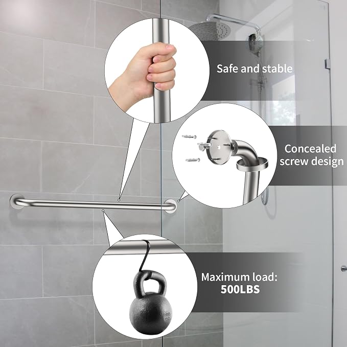 2 Pack 36 Inch Shower Grab Bars Satin Brushed Nickel, ZUEXT SUS304 Stainless Steel Bathroom Shower Balance Bar, Safety Hand Rail Support,Handicap Elderly Senior Assist Bath Grab Handle(1.25" Diameter)