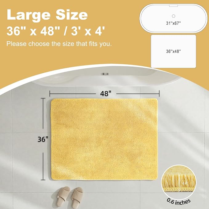 TYUU Large Bathroom Rugs, Ultra Soft Super Absorbent Bath Rugs Non Slip Washable Quick Dry Bath Mat with Rubber Backing for Bathroom Floor, Shower, or Sink, Yellow 3' x 4'
