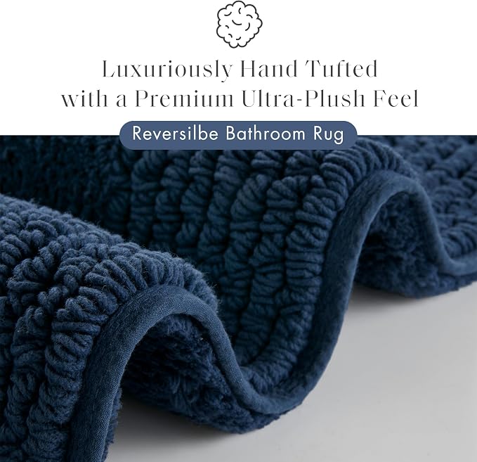 Madison Park Splendor Reversible 100% Cotton Tufted Bathroom Rug-3000 GSM Hotel Quality Luxurious Plush Medium Pile Bath Mat Absorbent, Quick Dry, Shower Room Décor, 24x72 Navy