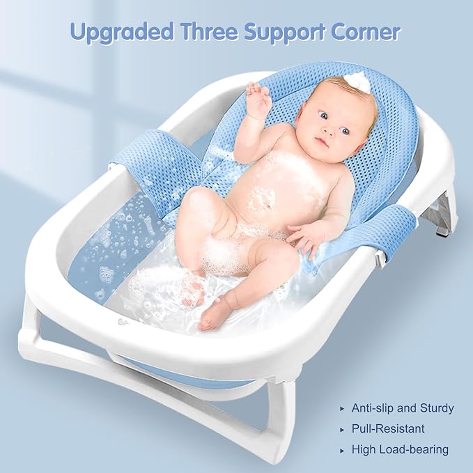 Colorlife Baby Bath Seat Support Net Infant Bathing Seat Support Mat, Adjustable Comfortable Non-Slip Three-Pointed Baby Shower Net Bathtub Sit Up Mesh for Newborn 0-12 Months-Light Blue(No Bathtub)