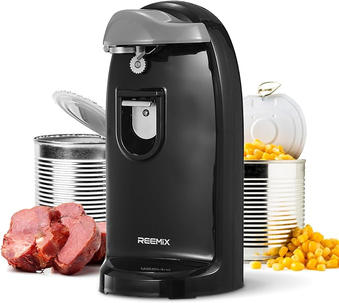 Reemix Electric Can Opener, One-Touch Operation, Knife Sharpener and Bottle Opener 3 in 1, Easy Clean Kitchen Tool for Home Use, Automatic Can Opener