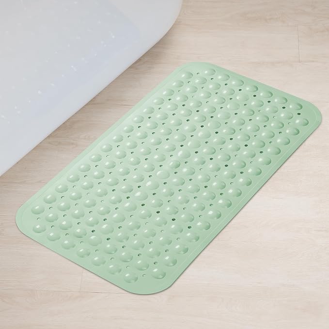 AmazerBath Bath Tub Mat, Medium Size 27.6 x 15 Inches Non-Slip Shower Mats with Suction Cups and Drain Holes, Bathroom Bathtub Mats Machine Washable (Mint Green)