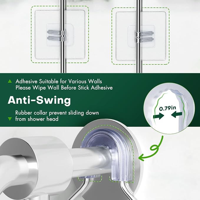 Sewulidon Stainless Steel Shower Caddy Hanging for Handheld Shower Heads,Rustproof Hose Shower Organizer Adjustable Length Shower Rack with 24 Hooks,Razor Holder,Soap Holder