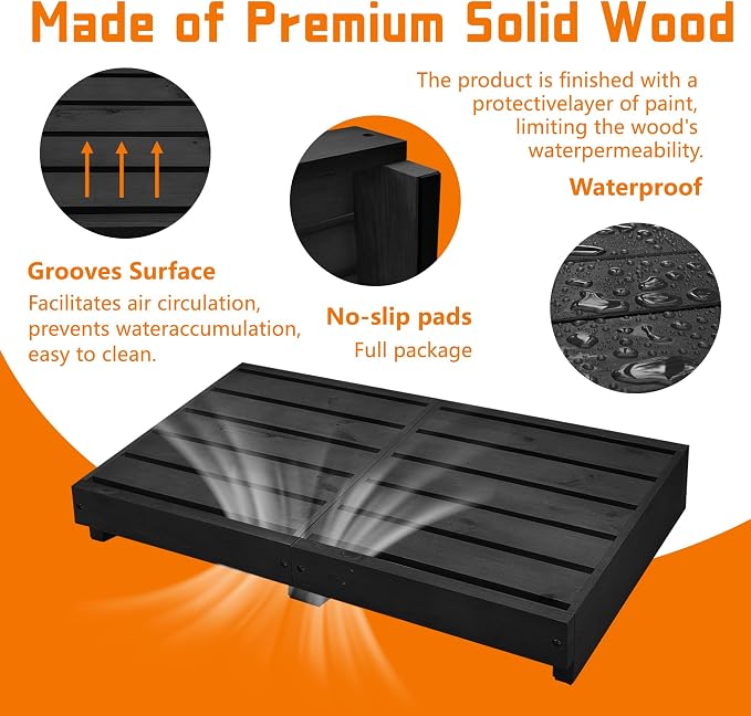 Indoor Wooden Step Stool 3.5'' Height, Outdoor Steps with Non Slip Pads, Step for Outside, Safety Stepping Stool for Bathroom, Kitchen, Bed, Black