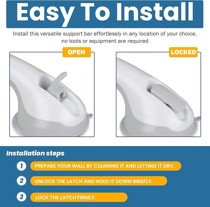 12-Inch Suction Grab Bars for Bathtubs and Showers - 2 Pack Heavy-Duty Bathroom Safety Handles for Seniors and Shower Chairs (Gray/White) Grab Bars can be attached to Tiles, Glass & Hard Plastic ONLY.
