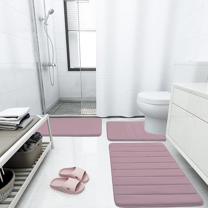 Buganda Memory Foam Bath Mat, 30" x 20", Ultra Soft and Non-Slip Bathroom Rugs, Water Absorbent and Machine Washable Bath Rug for Bathroom, Shower, and Tub, Mauve