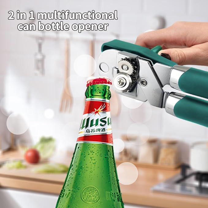 Safring Can Opener Manual, Handheld Strong Heavy Duty Stainless Steel Can Opener, Comfortable Handle, Sharp Blade Smooth Edge, Can Openers with Multifunctional Bottle Opener, Aqua Sky