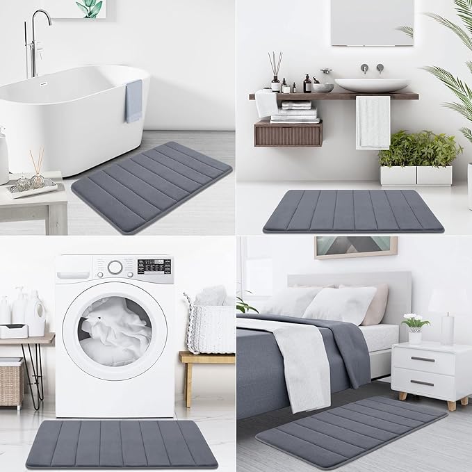 Buganda Memory Foam Bath Mat, 47" x 32", Ultra Soft and Non-Slip Bathroom Rugs, Water Absorbent and Machine Washable Bath Rug Runner for Bathroom, Shower, and Tub, Dark Grey