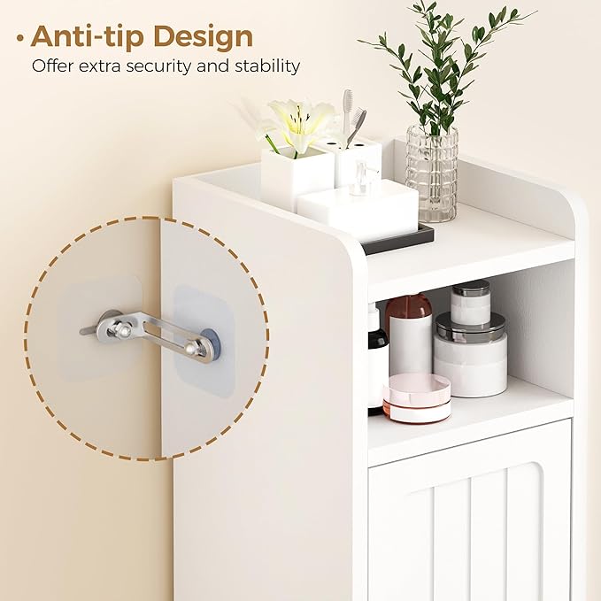 BEWISHOME Small Bathroom Cabinet, Bathroom Storage Cabinet with Adjustable Shelves & 2 Doors, Narrow Toilet Paper Cabinets, 7.9" D x 7.9" W x 31.5" H, for Small Spaces, White YYG03W