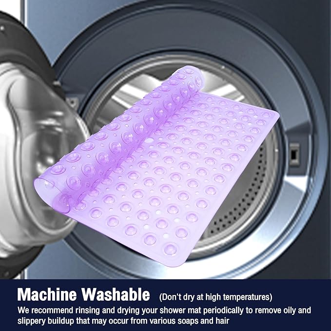 Square Shower Bathtub Mat Non Slip for Inside Shower Clear Purple 21x21 Inch, Shower Stall Mats for Bathroom Floor, Soft Bath Mat for Tub with Big Suction Cups Drain Holes, Easy Washable Dry