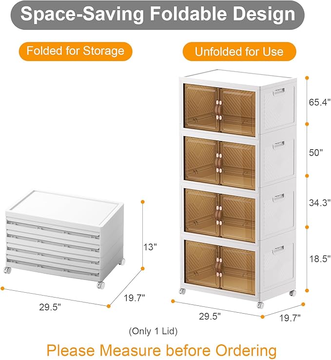 UAMFURI Stackable Storage Bins with Lids, 700QT Closet Organizers and Storage with Doors and Wheels, Extra Large Storage Cabinet, Collapsible Plastic Drawers for Bedroom Dorm Office