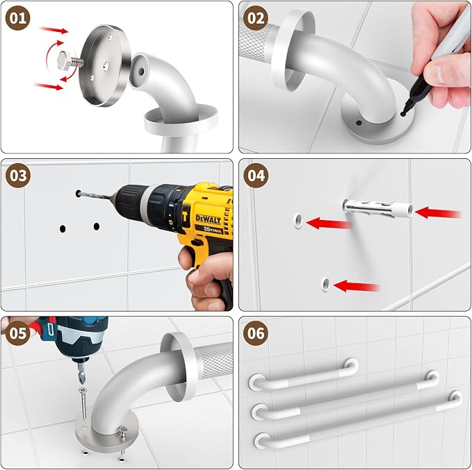 3 Pack Anti Slip Shower Grab Bar Bundle, Munzong 12" 16" 16" White Bathroom Grab Bar, Stainless Steel Handicap Balance Bar,Safety Hand Rail for Commercial Elderly Injury Senior Assist Bath Handle