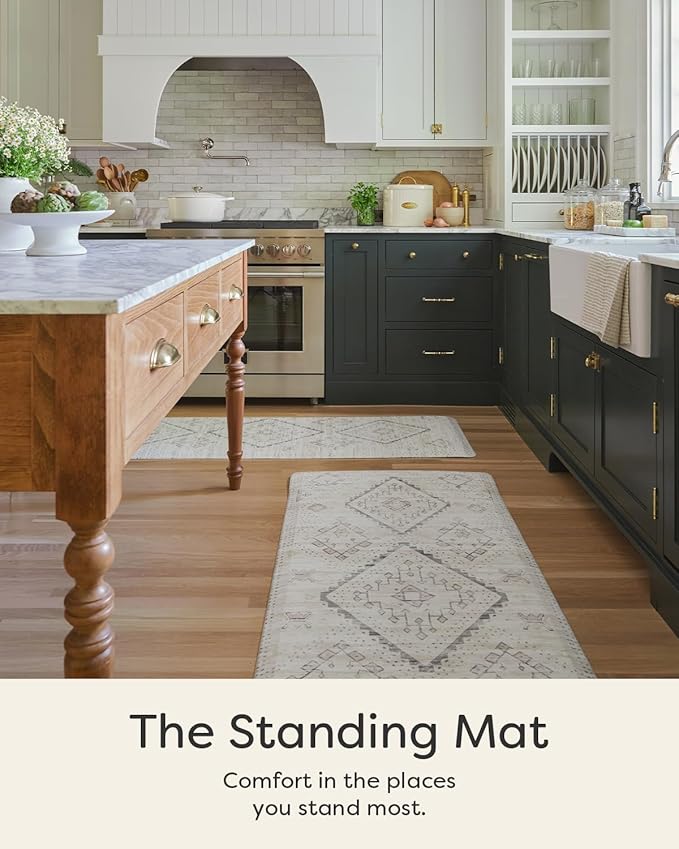 House of Noa Nama Standing Mat – Anti-Fatigue Kitchen Mats for Floor, Cushioned & Non-Slip Kitchen Comfort Mat for Standing, Thick Foam Anti-Fatigue Mat for Kitchen & Workspaces, Ula Calico 30" x 72"