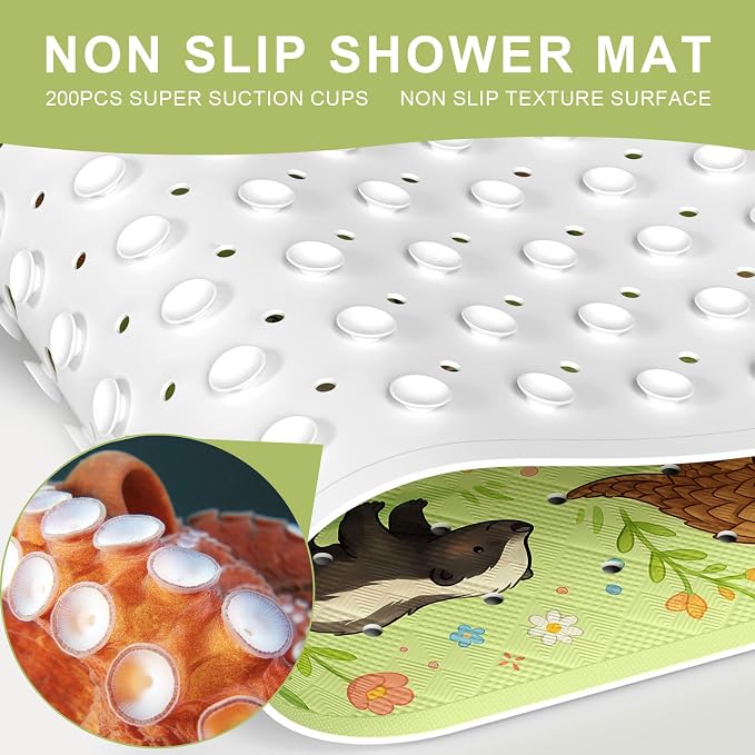 XIYUNTE Baby Bath Mat for Tub Non Slip Kids, BPA Free Extra Long Bathtub Mat 40x16 with Drain Holes and 200 Suction Cups, Non Toxic Machine Washable Toddler Bath Mat, Eco-Friendly Certified