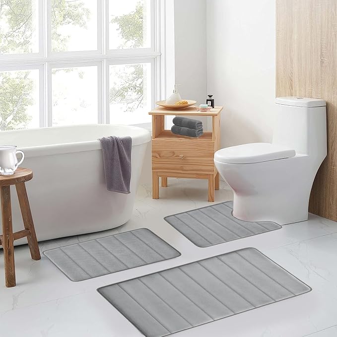 Bathroom Mats Memory Foam Bath Rug Set 3 Piece Non-Slip Bath Mats, Absorbent Shaggy Rugs, Machine Wash, Perfect Plush Bathroom Rugs, BathCarpets Set,Bath Mats for Bathroo Home Decor Accessories