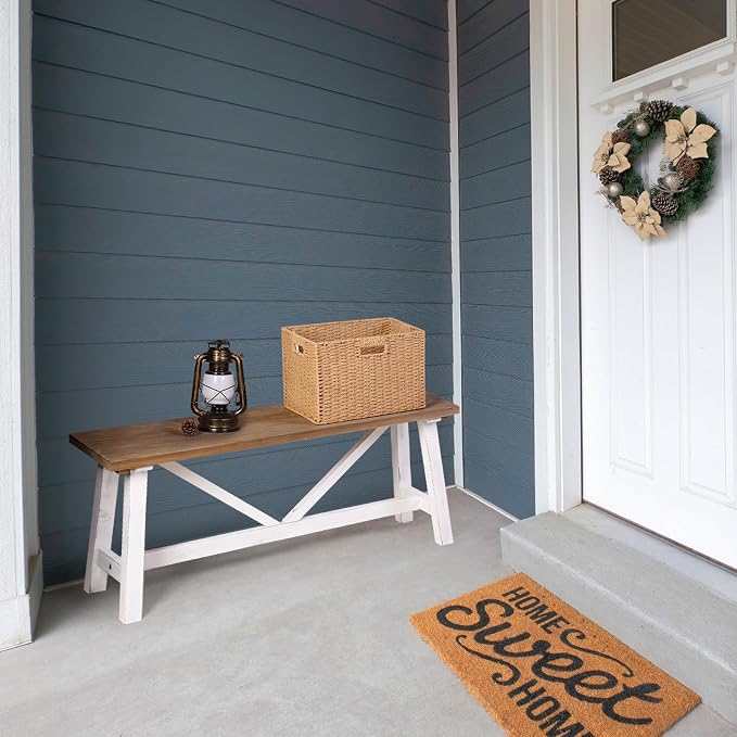 Wnutrees 43" Farmhouse Solid Wood Bench, Narrow Long Seat for Entryway Living Room Dining Area, White