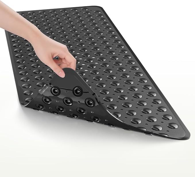 AmazerBath Shower Mat Non Slip 40 x 16 Inches, Shower Stall Mats with Suction Cups and Drain Holes, Non Slip Bath Mat for Tub for Elderly & Kids, Clear Black