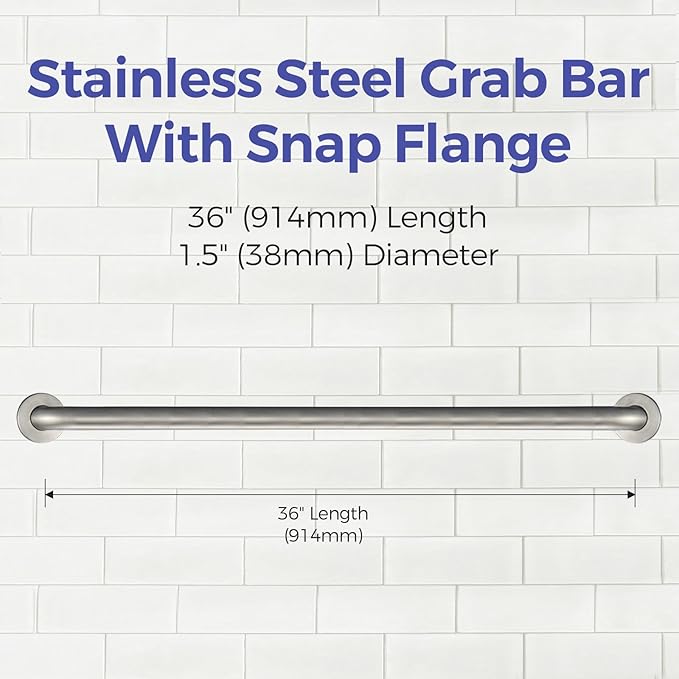 Stardrix 36-Inch ADA Compliant Grab Bar, 1.5" Diameter, Concealed Mounting Flanges, Handicap Friendly, Commercial & Residential Bathrooms, Brushed Stainless Steel