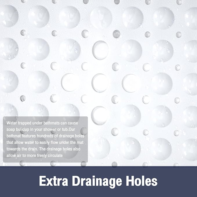 White Square Shower Bathtub Mat Non Slip 21x21 Inch, Soft Bath Mat for Inside Shower Tub, Shower Stall Mats for Bathroom Floor with Big Suction Cups Drain Holes, Easy Washable Dry BPA-Free