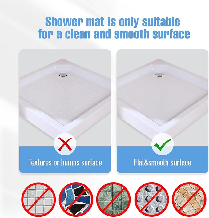 Shower Mat Non-Slip Bath Mat for Tub and Shower Stall,236 Suction Cups with Drain Holes, Quick Dry Machine Washable, Extra Grip for Stand Up Showers, Bathroom Essentials 24x24 Inch (Blue)