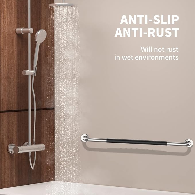 36 Inch Shower Grab Bar w/Anti Slip Rubber Grip, Munzong Stainless Steel Bathroom Grab Bar, Chrome Bathroom Balance Bar,Safety Handrail Support,Handicap Injury Elderly Senior Assist Bath Handle
