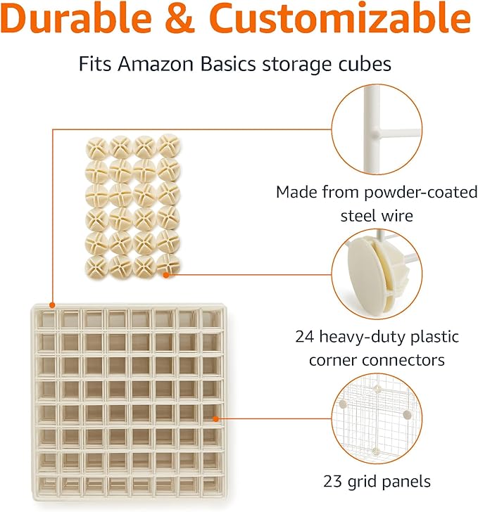 Amazon Basics Cube Wire Grid, 6-Cube, 12 x 12-Inches, White | Stackable, Storage Shelves