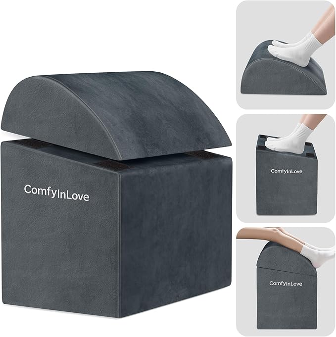 Foot Rest for Under Desk at Work - Non-Slip Foot Stool with 3 Adjustable Heights, Ergonomic Under Desk Footrest with Washable Cover for Leg Elevation, Desk, Home, Office, Car (Dark Grey)