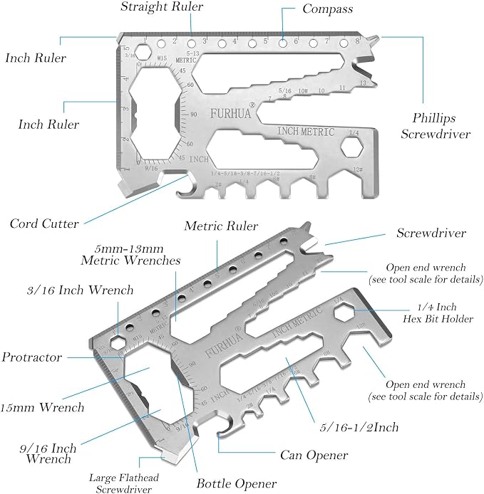 FURHUA Multitool Credit Card Sized Pocket Tool, 42-in-1 Wallet Multi Tool Card,thicker and harder, Gifts for Dad, Husband, Men - Bottle Opener, Cord Cutter, Screwdriver, Ruler, Scraper etc