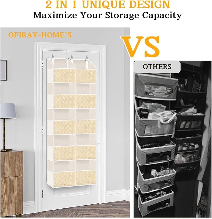 Over The Door Organizer 5 Tiers, Extra Large Behind Door Storage of 10 Compartments, 80 lbs Weight Capacity Hanging Storage Organizer with Clear Window Kids Toys, Shoes,Diapers, Braided Style