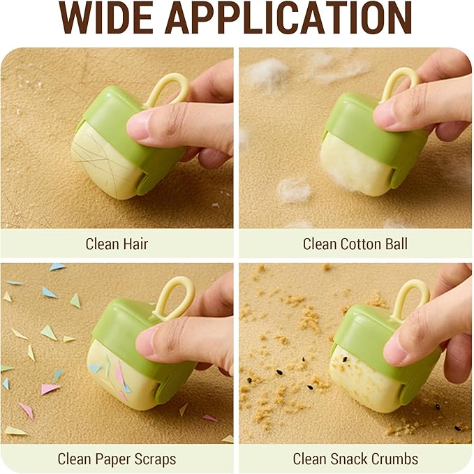 Mini Lint Roller,Washable Sticky Roller Reusable Lint Remover Portable Pet Hair Remover for Clothes,Travel Household (Green+Beige)