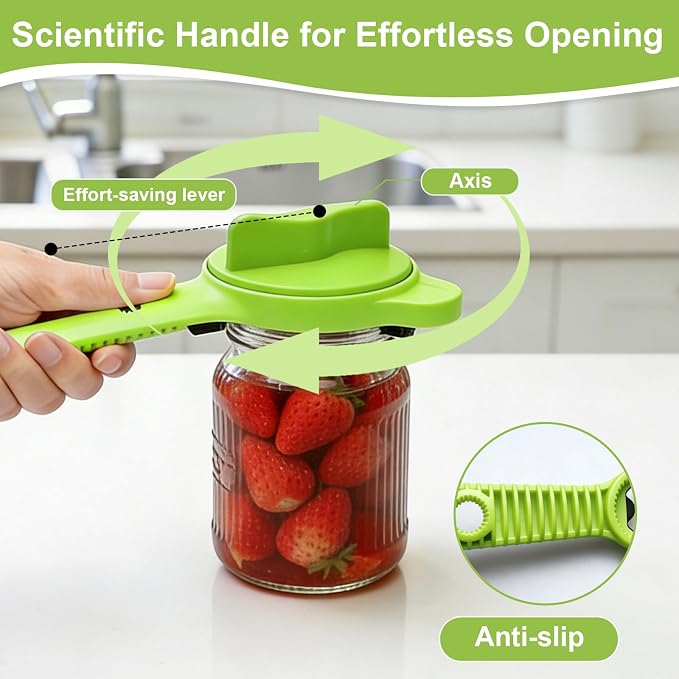 Multi-Functional 4-in-1 Jar Opener, Adjustable Stainless Steel Bottle Opener for Multi Size Jar Bottles with Ergonomic Non-Slip Handle Grip, Kitchen Helper for Seniors Weak Hands Arthritis