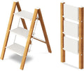 Taranta 3 Step Ladder,Aluminum Lightweight Folding 3 Step Stool with Anti-Slip Wide Pedal,330lbs Capacity Step Ladder for Household,Kitchen,Office - White Woodgrain