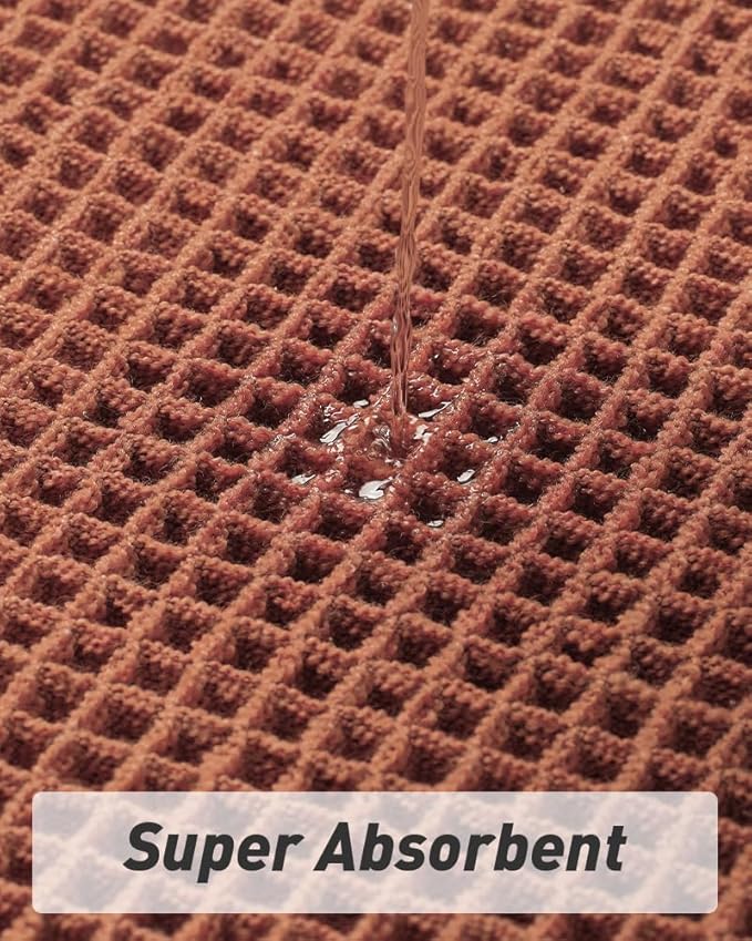 Upgraded Waffle Runner Rug Super Absorbent Non Slip Bath Mats for Bathroom Machine Washable Bathroom Runner Rug with Tassels, Ideal for Hallway Bedroom Laundry Room, Dirty Orange, 2'x 6'(24" x 72")