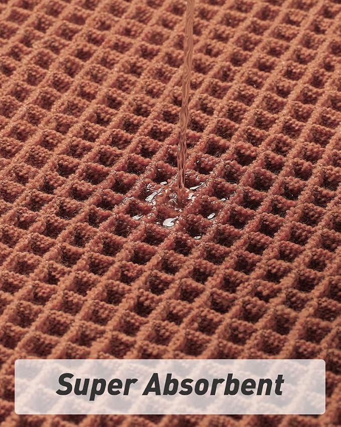 AMOAMI Upgraded Waffle Bath Mat, Super Absorbent Non Slip Bath Mats for Bathroom Floor, Machine Washable Bathroom Rugs with Tassels, Rubber Backed Bathroom Mats, Ultra Soft, 17" x 24", Dirty Orange