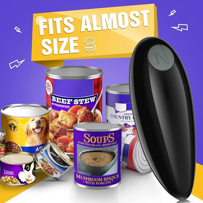 Battery Operated Electric Can Opener Fits Almost Size Can With Smooth Edge, Hands Free Electric Can Openers for Kitchen, Kitchen Gadgets Automatic Can Openers for Seniors, Arthritis Black
