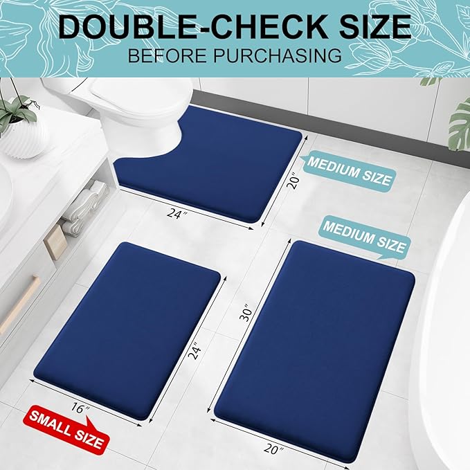 Smiry Memory Foam Bath Mat 47x20, Extra Soft and Absorbent Bathroom Mats, Non Slip Washable Carpet for Floor, Shower and Tub, Navy Blue