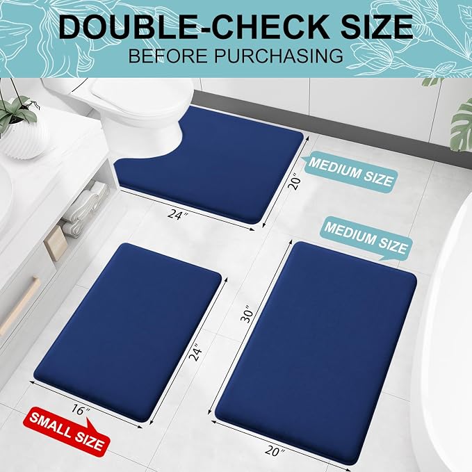 Smiry Memory Foam Toilet Rugs U-Shaped 24x24, Extra Soft Absorbent Non-Slip Contour Bathroom Rugs, Machine Washable Bath Mats for Toilet, Navy Blue