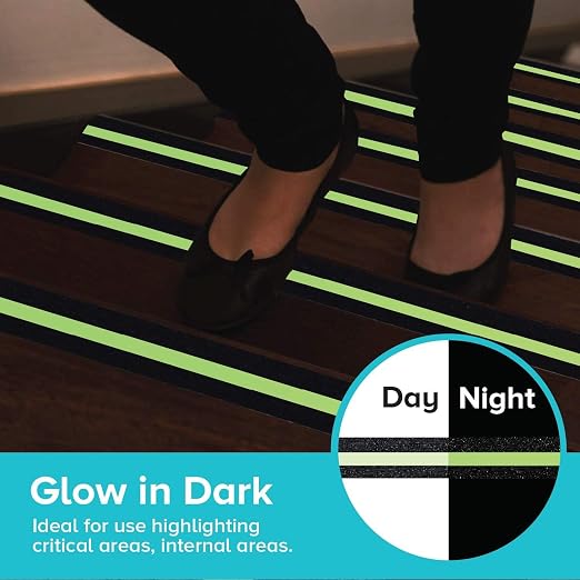 LifeGrip Anti Slip Traction Treads with Glow in Dark Stripe (20-Pack), 2" X 32", Best Grip Tape Grit Non Slip, Outdoor Non Skid Tape, High Traction Friction Abrasive Adhesive for Stairs Step