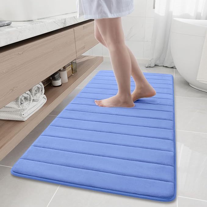 Buganda Memory Foam Bath Mat, 60" x 24", Ultra Soft and Non-Slip Bathroom Rugs, Water Absorbent and Machine Washable Bath Rug Runner for Bathroom, Shower, and Tub, Cornflower Blue