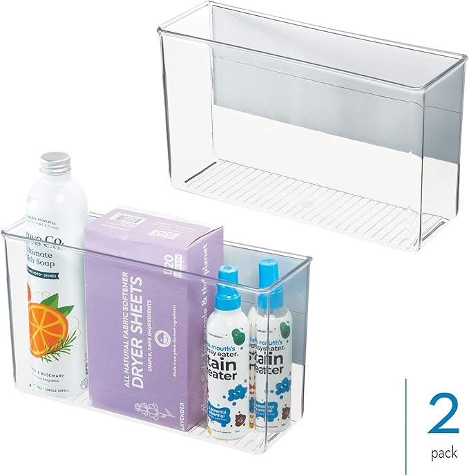 iDesign Magnetic Large Clear Plastic Organizer Bins for Laundry Room Storage - 2-Pack