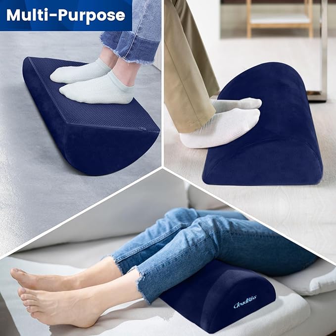 CloudBliss Foot Rest for Under Desk at Work,Office Desk Accessories with Soft Foam and Washable Removable Cover, Foot Stool for Office, Car, Home to Foot Support and Relax Ankles, Blue